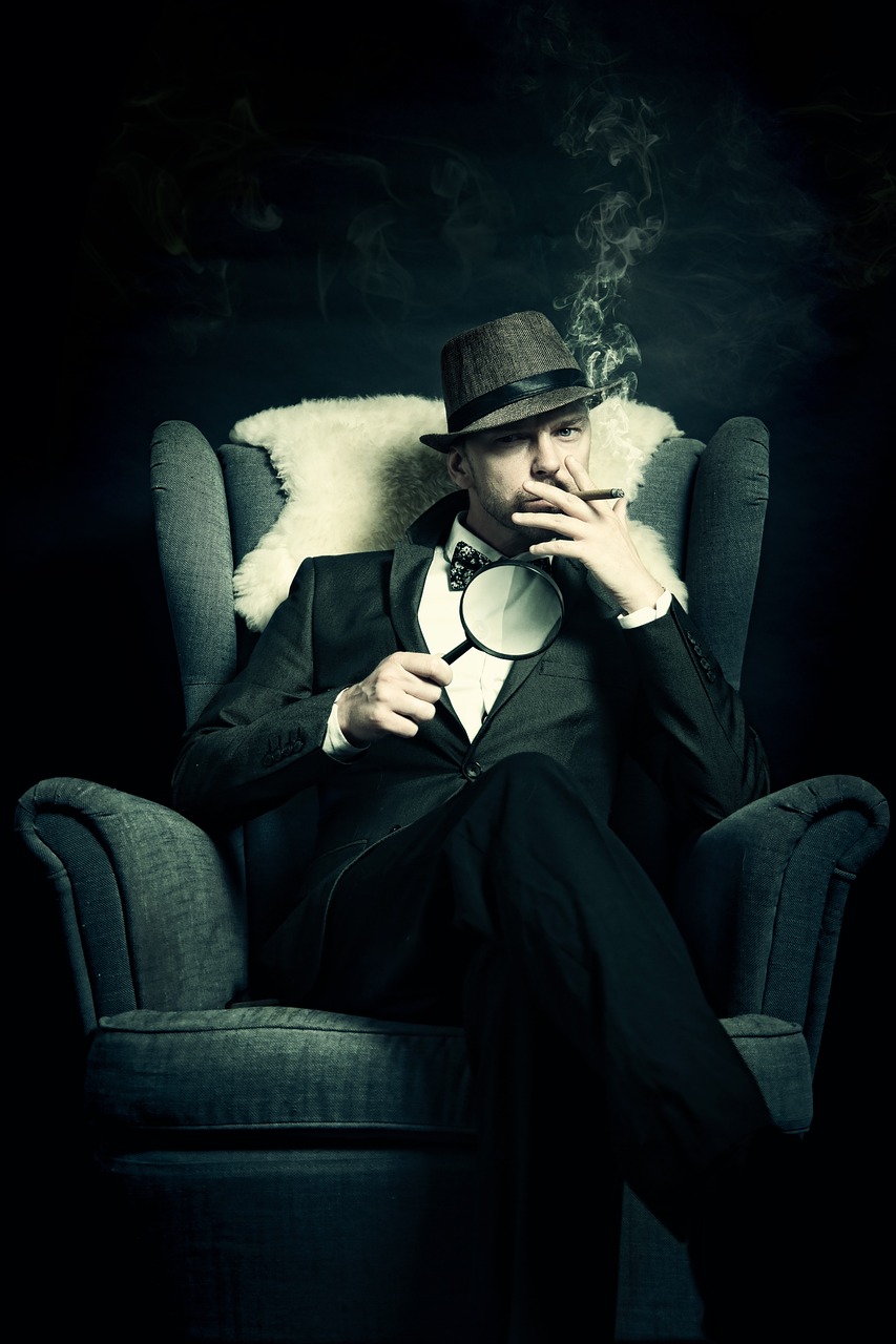 Home detective, mysterious, crime, man, smoking, magnifying glass, magnifier, suit, hat, cigar, smoke, portrait, sitting, armchair, thriller, dark, investigator, investigation, sherlock holmes, fbi, suspense, retro, identity, detective, detective, investigator, sherlock holmes, sherlock holmes, sherlock holmes, sherlock holmes, sherlock holmes, fbi